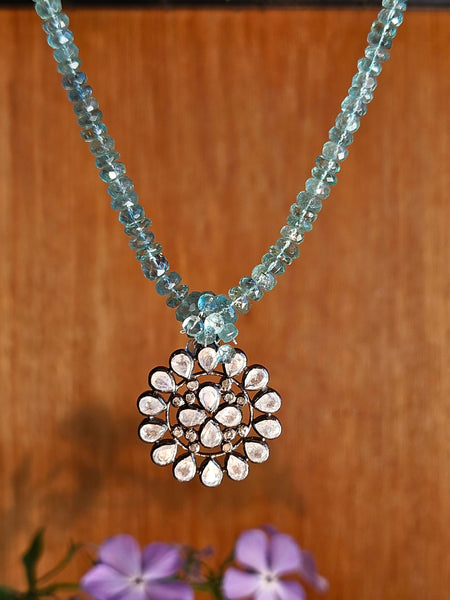 One of a Kind Labradorite, Champagne Diamond & Emerald Necklace