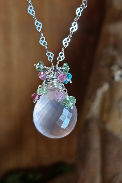 One of a Kind Rose Quartz, Emerald, Tsavorite, Pink Tourmaline & Pink Sapphire Necklace