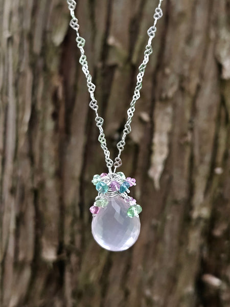One of a Kind Rose Quartz, Emerald, Tsavorite, Pink Tourmaline & Pink Sapphire Necklace