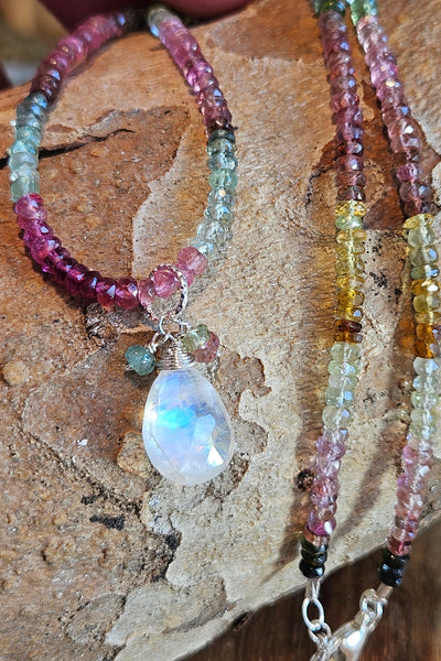 Rainbow Moonstone & Multi Color Tourmaline Necklace  NWH4926