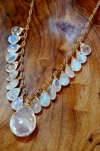 One of a Kind GF) Mexican Opal & Rainbow Moonstone Necklace (With Matching Earring Option)
