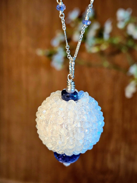 One of a Kind Rainbow Moonstone, Tanzanite & Sapphire Necklace