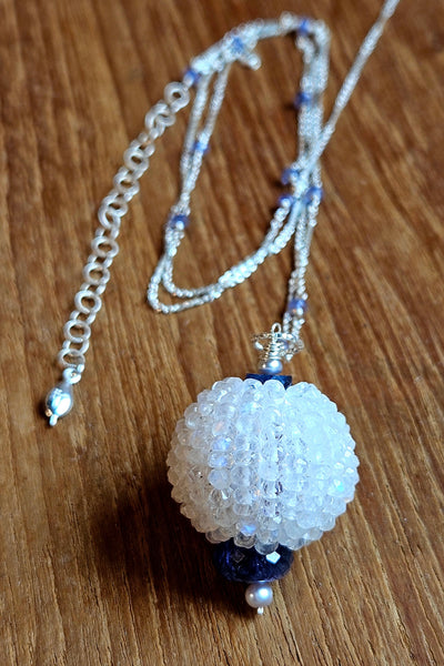 One of a Kind Rainbow Moonstone, Tanzanite & Sapphire Necklace