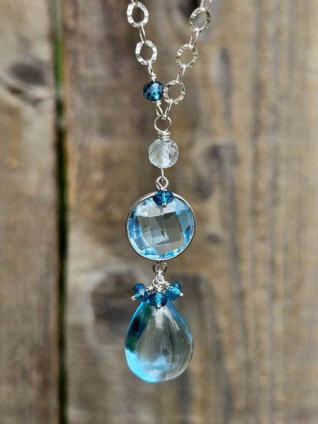 One of a Kind Blue Topaz and Apatite Necklace