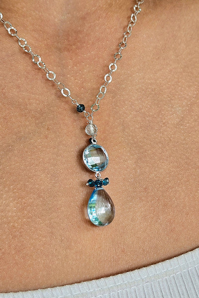 One of a Kind Blue Topaz and Apatite Necklace