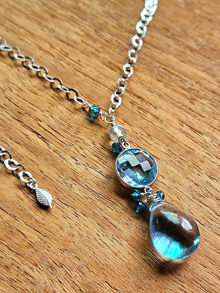 One of a Kind Blue Topaz and Apatite Necklace