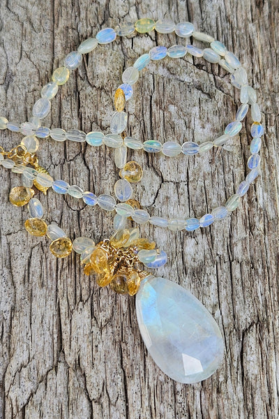 GF) One of a Kind Rainbow Moonstone, Citrine & Opal Necklace