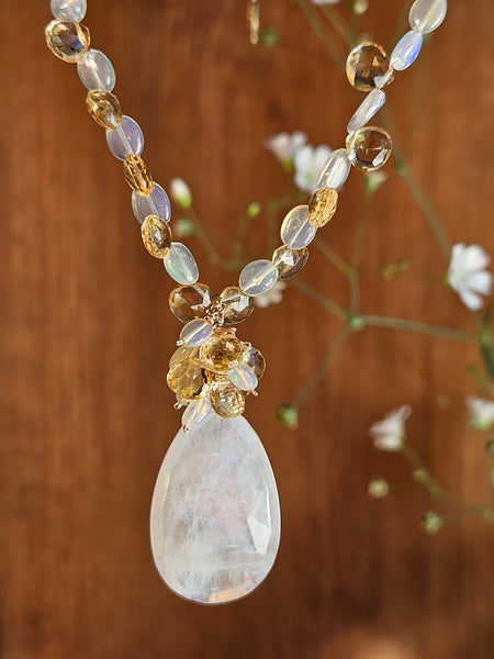 GF) One of a Kind Rainbow Moonstone, Citrine & Opal Necklace