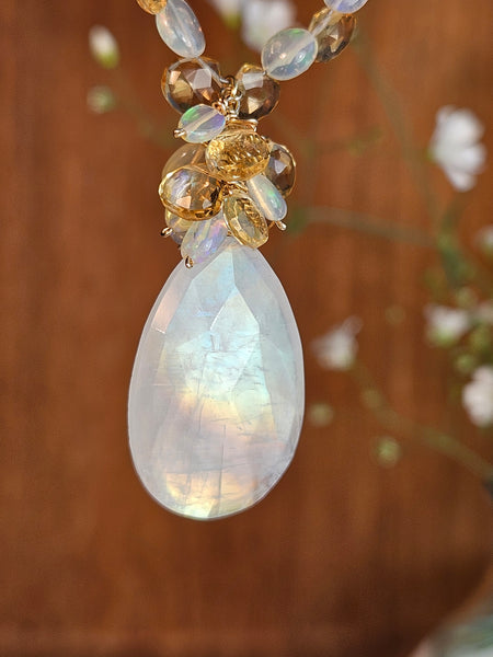 GF) One of a Kind Rainbow Moonstone, Citrine & Opal Necklace