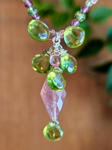 Peridot, Strawberry Quartz, Pink Tourmaline, Rhodolite & Green Apatite Necklace  NWH6026