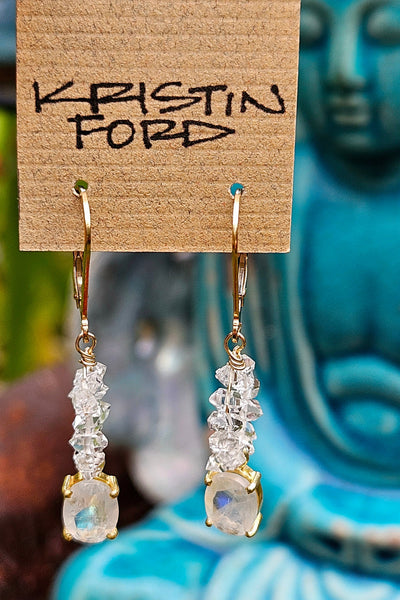GF) Rainbow Moonstone & Herkimer Diamond Quartz Earrings  EWH6526G