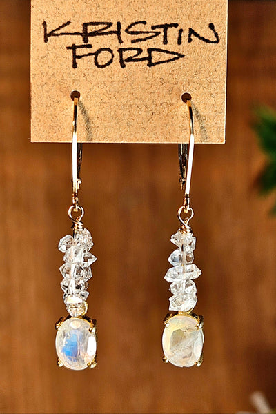 GF) Rainbow Moonstone & Herkimer Diamond Quartz Earrings  EWH6526G