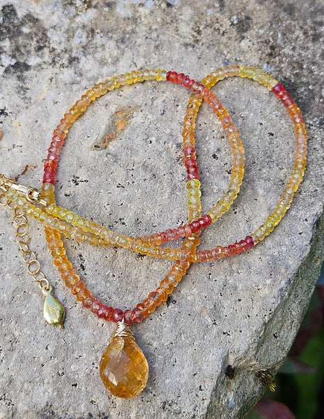 GF) One of a Kind Imperial Topaz & Sunset Padparadscha Sapphire Necklace