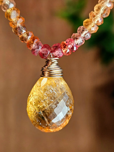 GF) One of a Kind Imperial Topaz & Sunset Padparadscha Sapphire Necklace