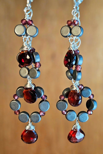 Garnet & Hematite Cascading Earrings  ERD4925