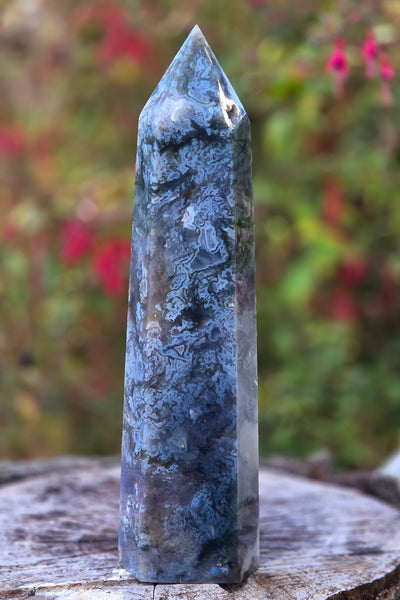 One of a Kind Moss Agate Tower with Druzy Heart Pocket