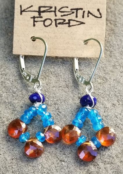 Hessonite, Apatite, and Lapiz lazuli Loop Earrings EWH4020
