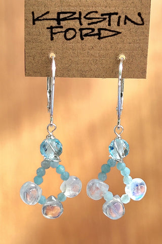 Rainbow Moonstone, Aquamarine & Blue Topaz Earrings EWH2923