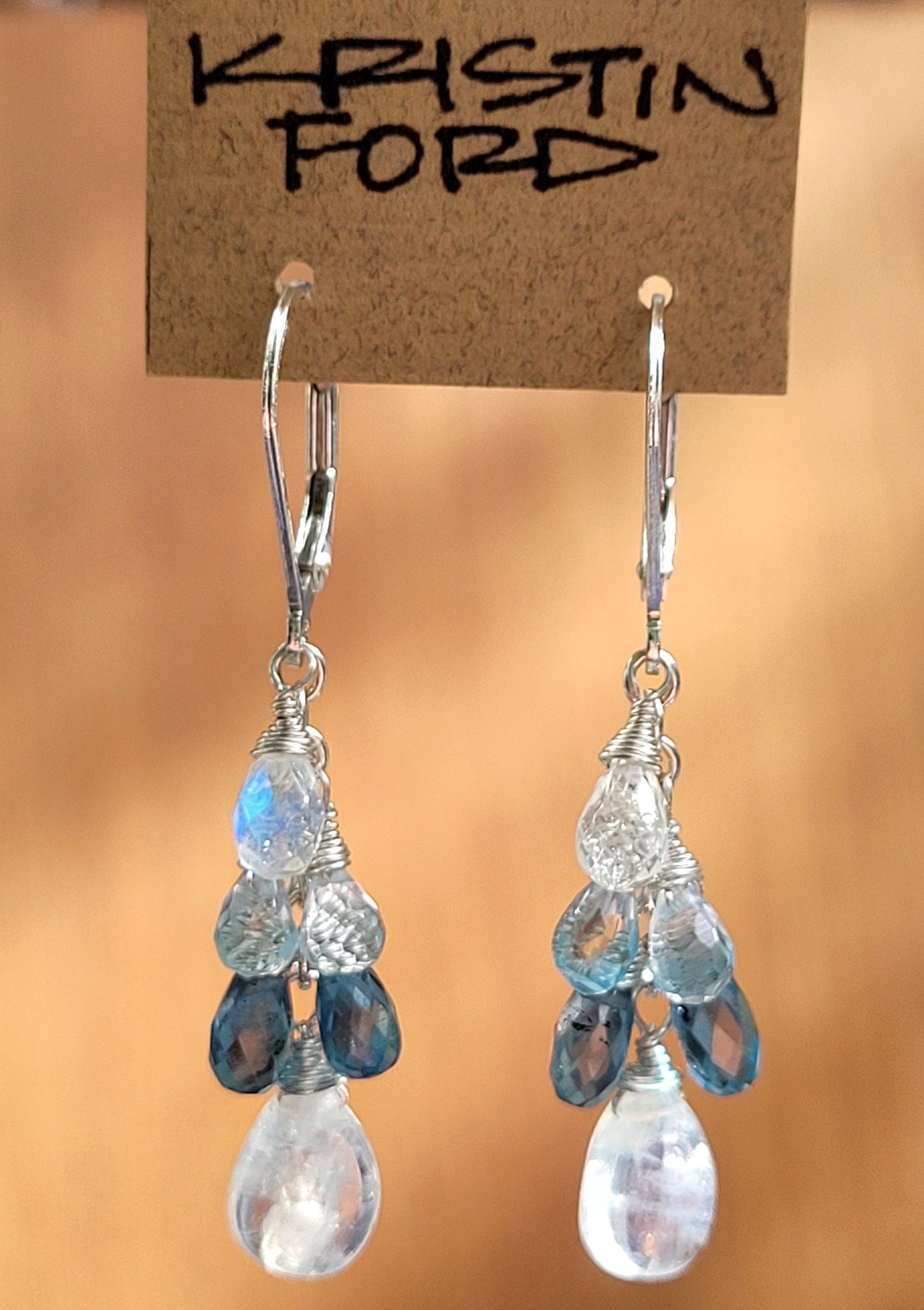 Rainbow Moonstone and Blue Topaz Earrings EWH2623