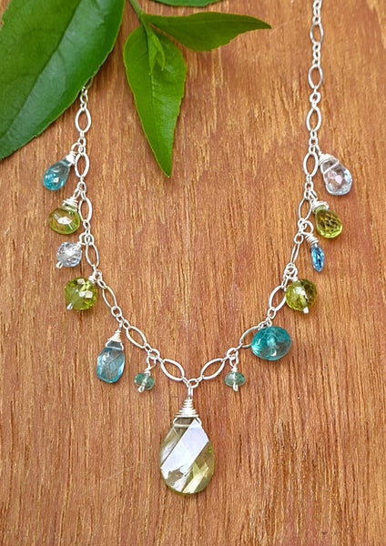 Peridot, Apatite, Emerald & Blue Topaz Necklace NGR0619