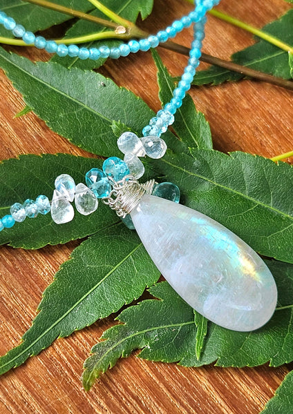 Rainbow Moonstone and Apatite Necklace NWH3523