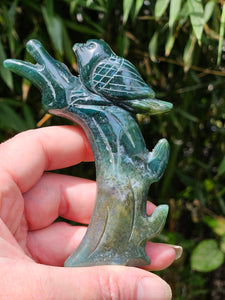 Moss Agate Bird in Tree Carvings 1/2 OFF SALE