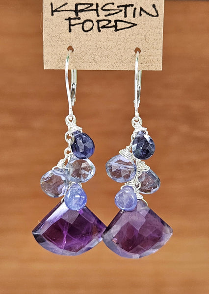 Iolite, Amethyst & Tanzanite Earrings EBL5223