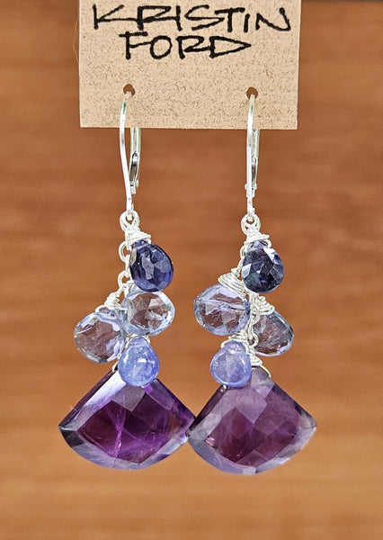 Iolite, Amethyst & Tanzanite Earrings EBL5223