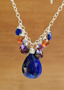 Lapis Lazuli, Garnet, Amethyst & Hessonite Necklace NWH4723