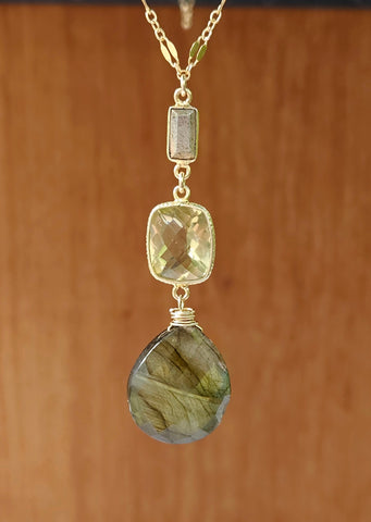 Labradorite, Citrine & Pyrite Necklace NBK1023G