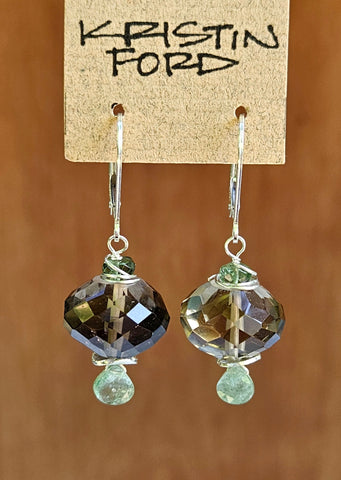 Smoky Quartz, Green Strawberry Quartz & Apatite Earrings EBR3423