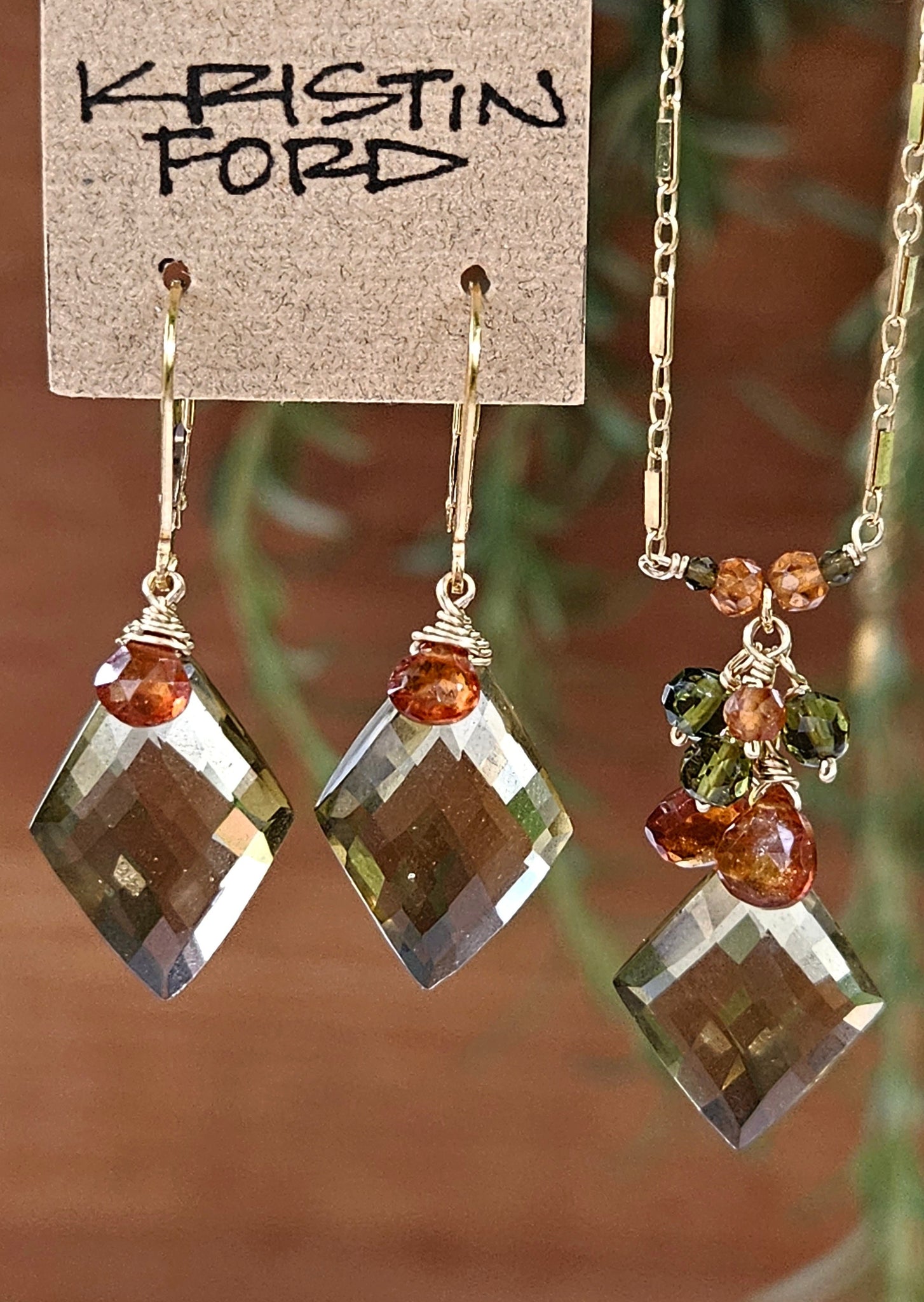 Olive Quartz, Hessonite & Green Tourmaline Necklace NBR3123GLE