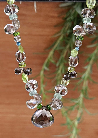 Multi Color Necklace with Smoky Quartz, Vessuvianite & Peridot NGR3123