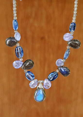 Black Labradorite, Tanzanite & Kyanite Neckalace NBK1123