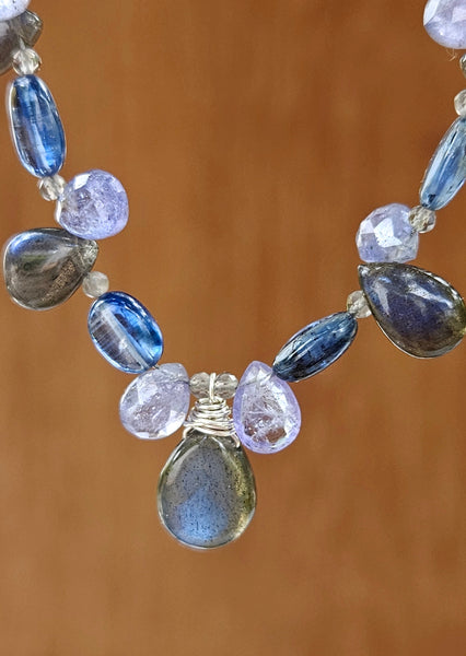 Black Labradorite, Tanzanite & Kyanite Neckalace NBK1123