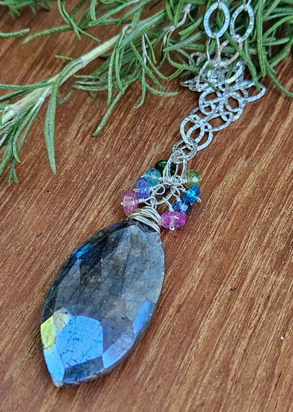 Labradorite & Multi Gem Cluster Necklace NBK1323