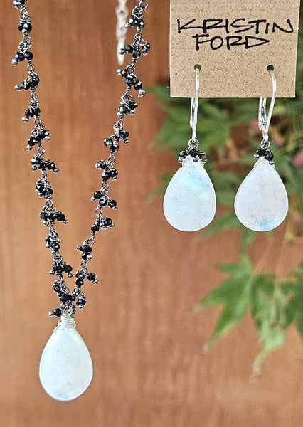 Rainbow Moonstone & Black Spinel Necklace NWH5123