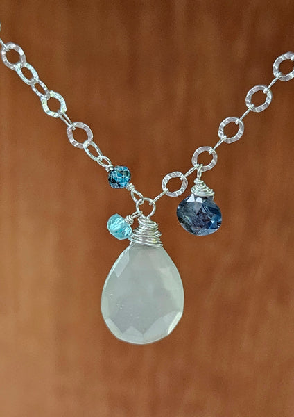 Silver Moonstone, Indigo Kyanite, London Blue Topaz & Apatite Necklace NBK1423