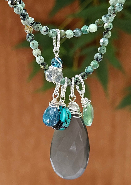 Silver Moonstone & Turquoise Floater Necklace NBK1823