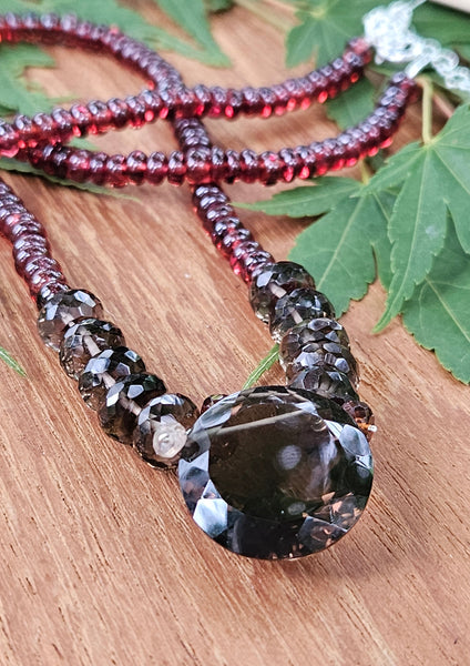 Smoky Quartz, Garnet & Tundra Sapphire Necklace NBR1823