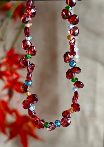 Garnet, Apatite, London Blue Topaz & Chrome Diopside Necklace NRD5823