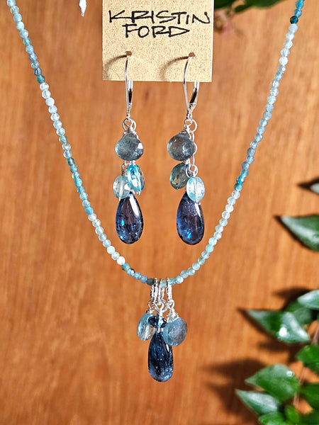 Indigo Kyanite, Grandidierite, Aquamarine & Blue Zircon Necklace NBL6623