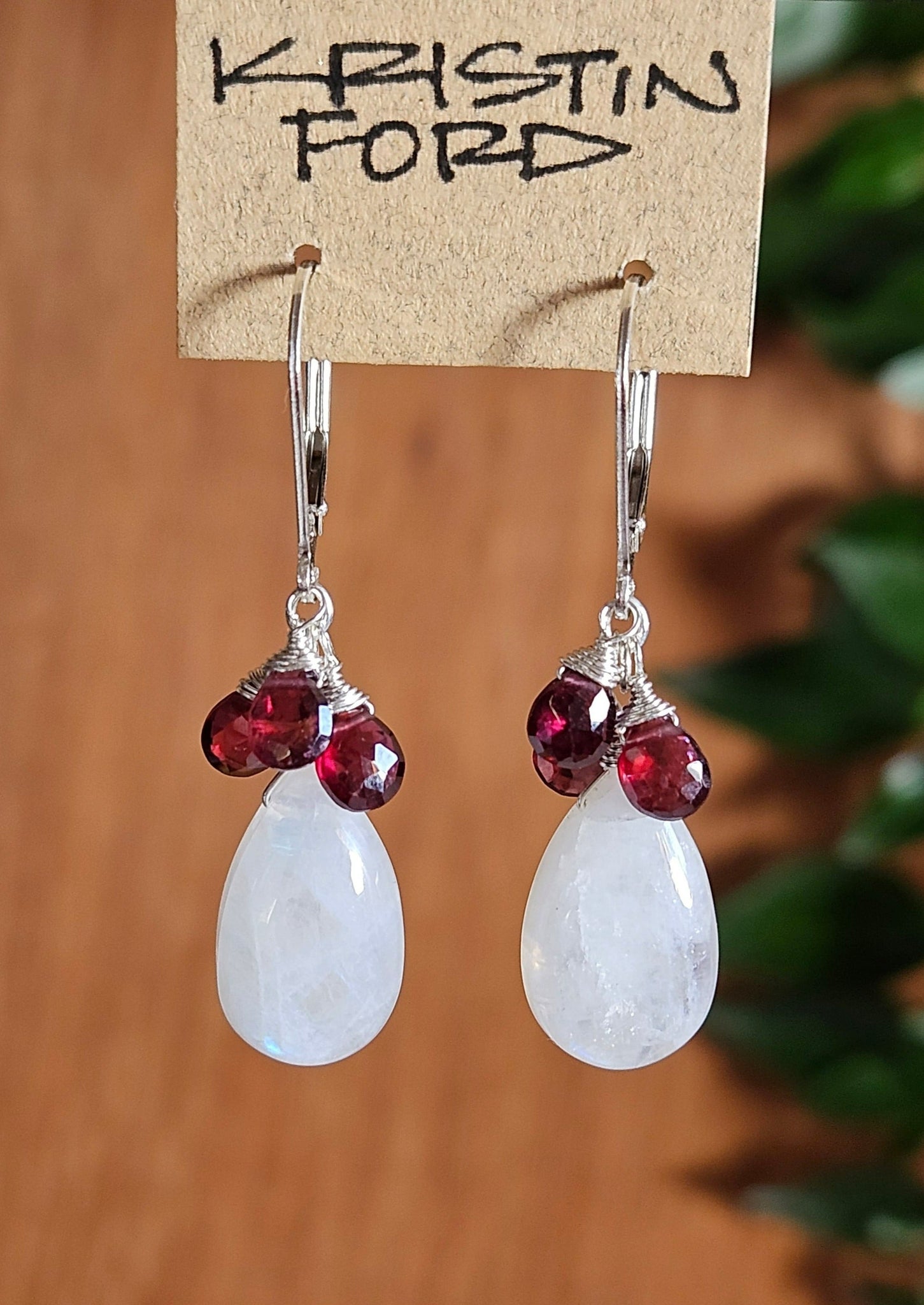 Rainbow Moonstone & Garnet Earrings EWH5723