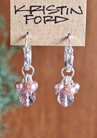 Pink Amethyst & Fresh Water Pearl Earrings EWH0124