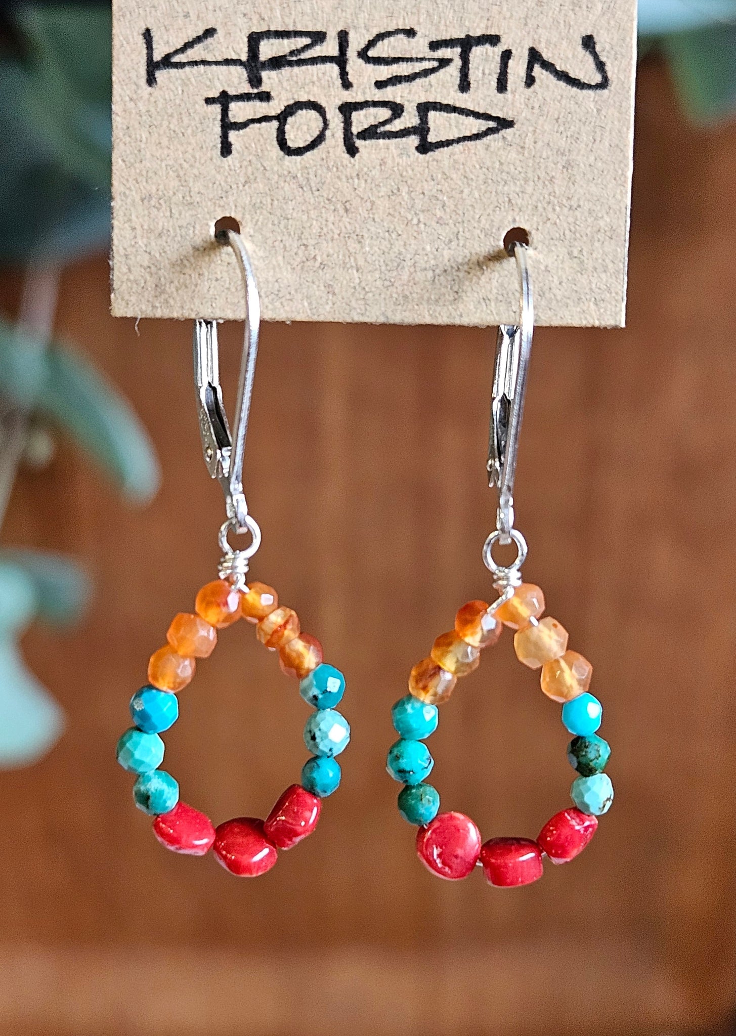 Turquoise, Carnelian & Coral Loop Earrings EWH1419