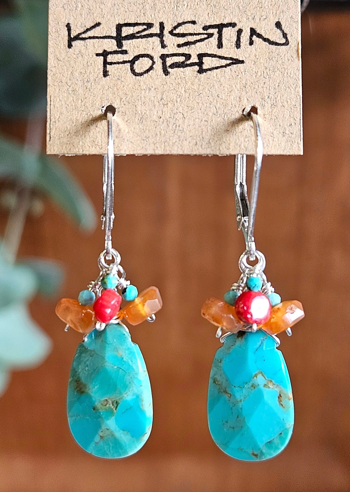 Turquoise, Coral & Carnelian Earrings EWH1519