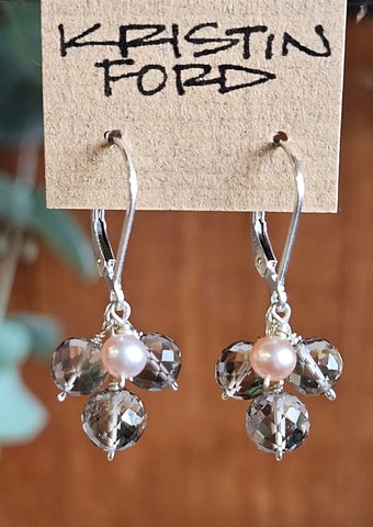 Smoky Quartz & Fresh Water Pearl Earrings EBR0124