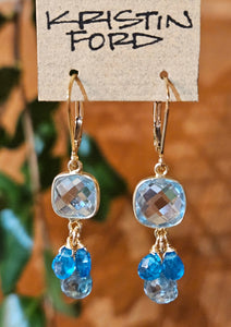Blue Topaz, Ocean Blue Kyanite & Apatite Earrings EBL0324G
