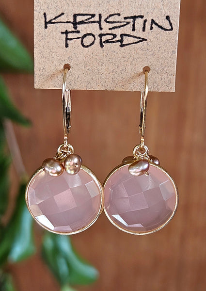 Pink Chalcedony & Fresh Water Pearl Earrings ERD0524G