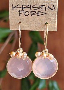 Pink Chalcedony & Fresh Water Pearl Earrings ERD0524G